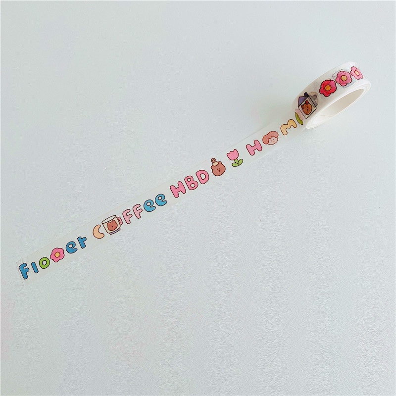 Selotip Washi Tape Motif Tulisan Bahasa Inggris Beruang Lucu Panjang 5m Untuk Dekorasi Diary Diy