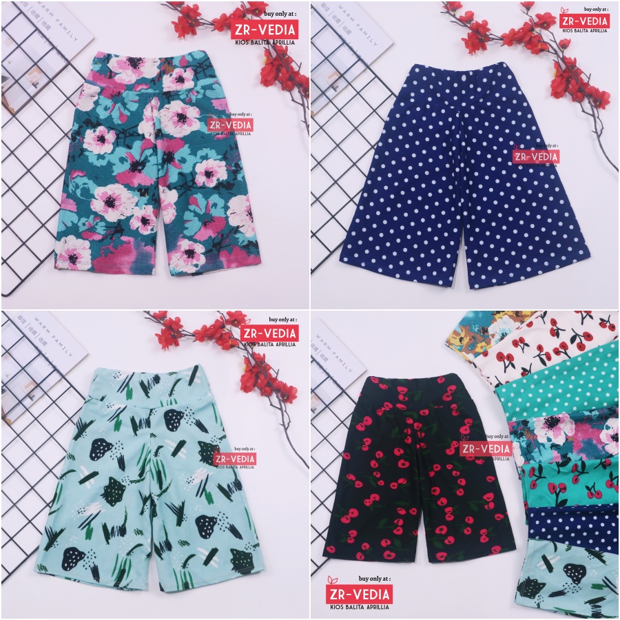 Kulot Motif Uk. 3-4 Tahun / Celana 3per4 Anak Perempuan Skirt Murah Celana Pendek Pants Adem Kulot