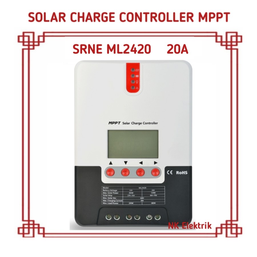 MPPT Solar Charge Controller 20A SRNE ML2420 Panel Surya