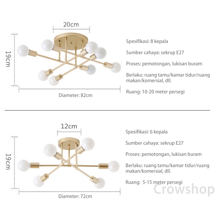 Lampu Gantung 6/8 Led E27 Industrial Bahan Besi Untuk Plafon Ruang Tamu Modern minimalist chandelier  (Bohlam tidak termasuk)