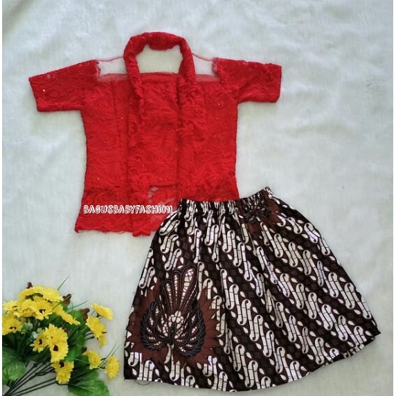 Setelan Kebaya Anak Brokat Kutu Baru Premium Christa Merah