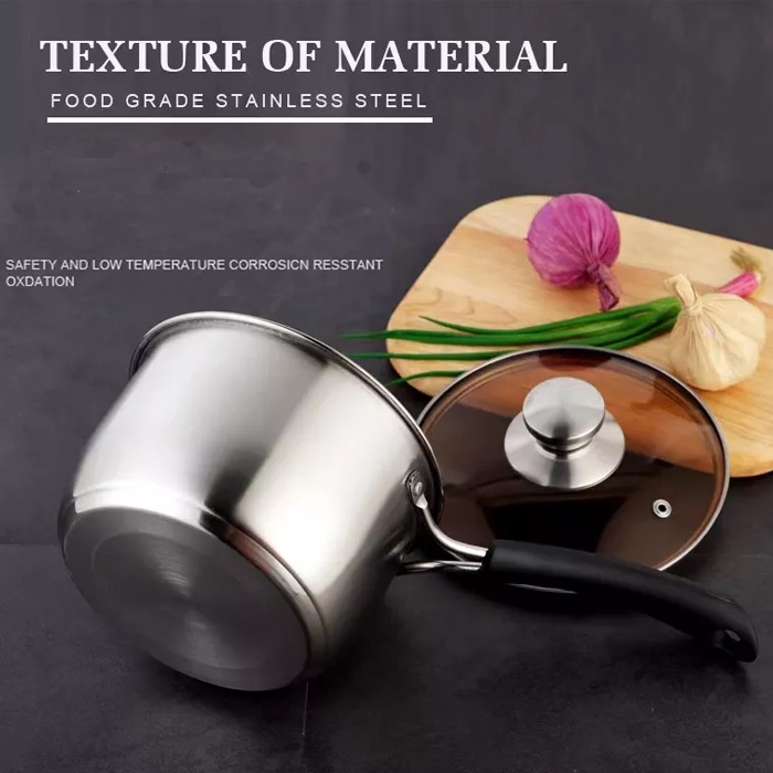 Panci Masak Steamer Panci Enamel Tutup Kaca Tahan Panas 1.2L