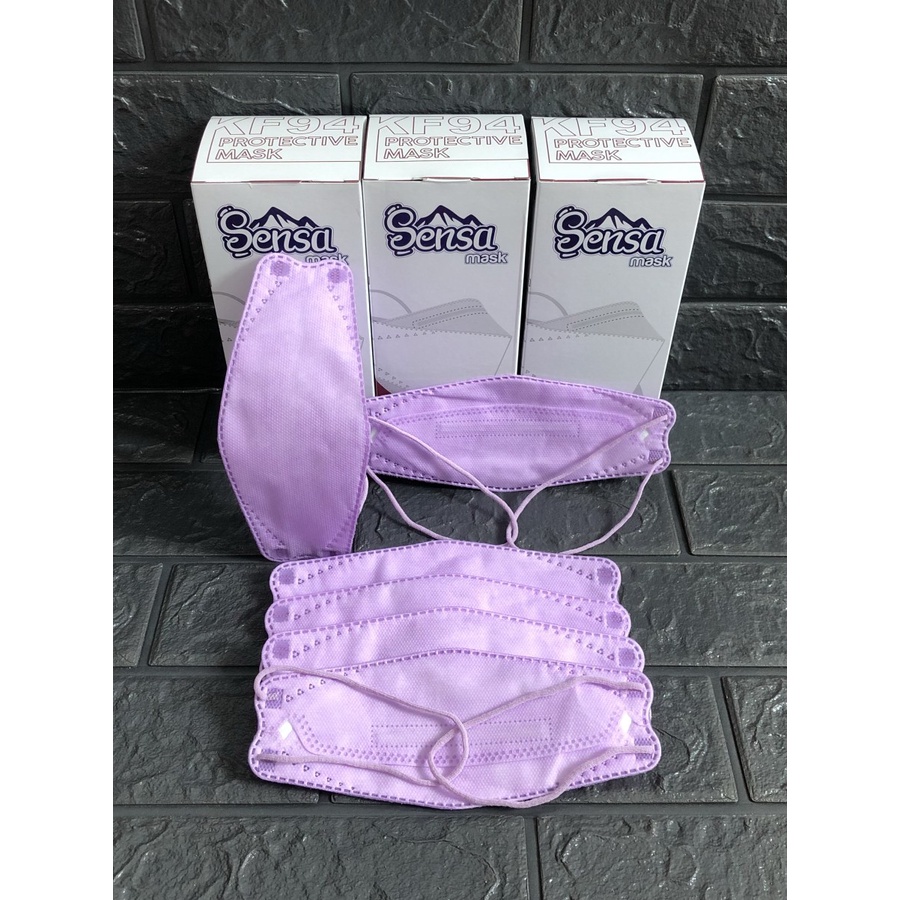 Masker Kf94 Hijab  Warna Ungu ( Lilac ) 4Ply Super Premium MEREK [ S E N S A ] 100% ORIGINAL 1BOX Is
