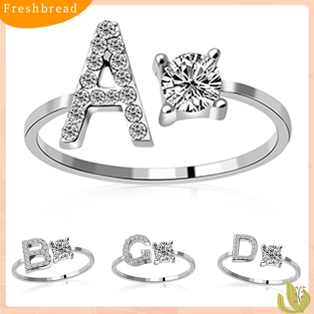 Fresh| Cincin Model Terbuka Adjustable Desain Alfabet Warna Silver Untuk Wanita