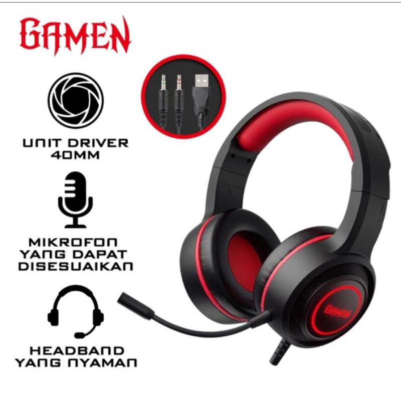 Headset Headphone Earphone GAMEN GH100 Black 3D Original