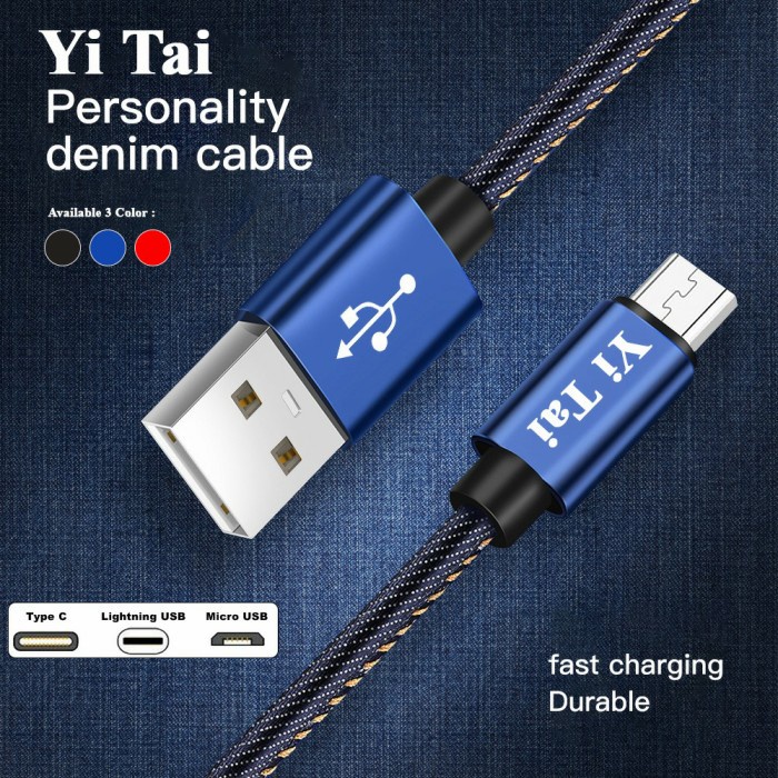 KABEL DATA DENIM TYPE C MICRO USB FOR LIGHTNING FAST CHARGING 3A YITAI 3METER