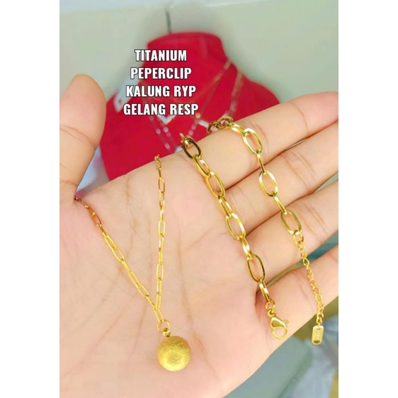 kalung dan gelang peperclip titanium asli, tidak luntur