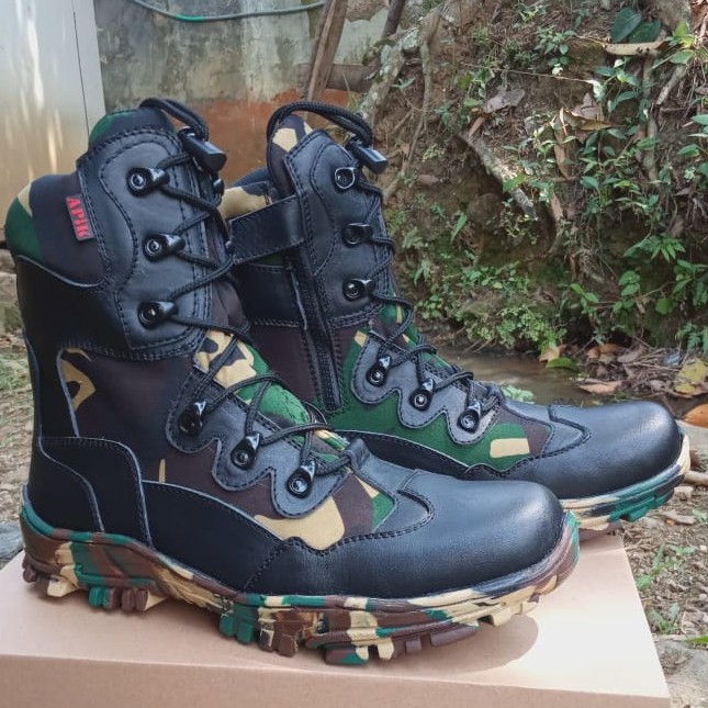 Sepatu PDL Kulit Asli Merk APIK Sepatu PDL Loreng Malvinas Tni Sepatu Boots Pria Kulit Asli