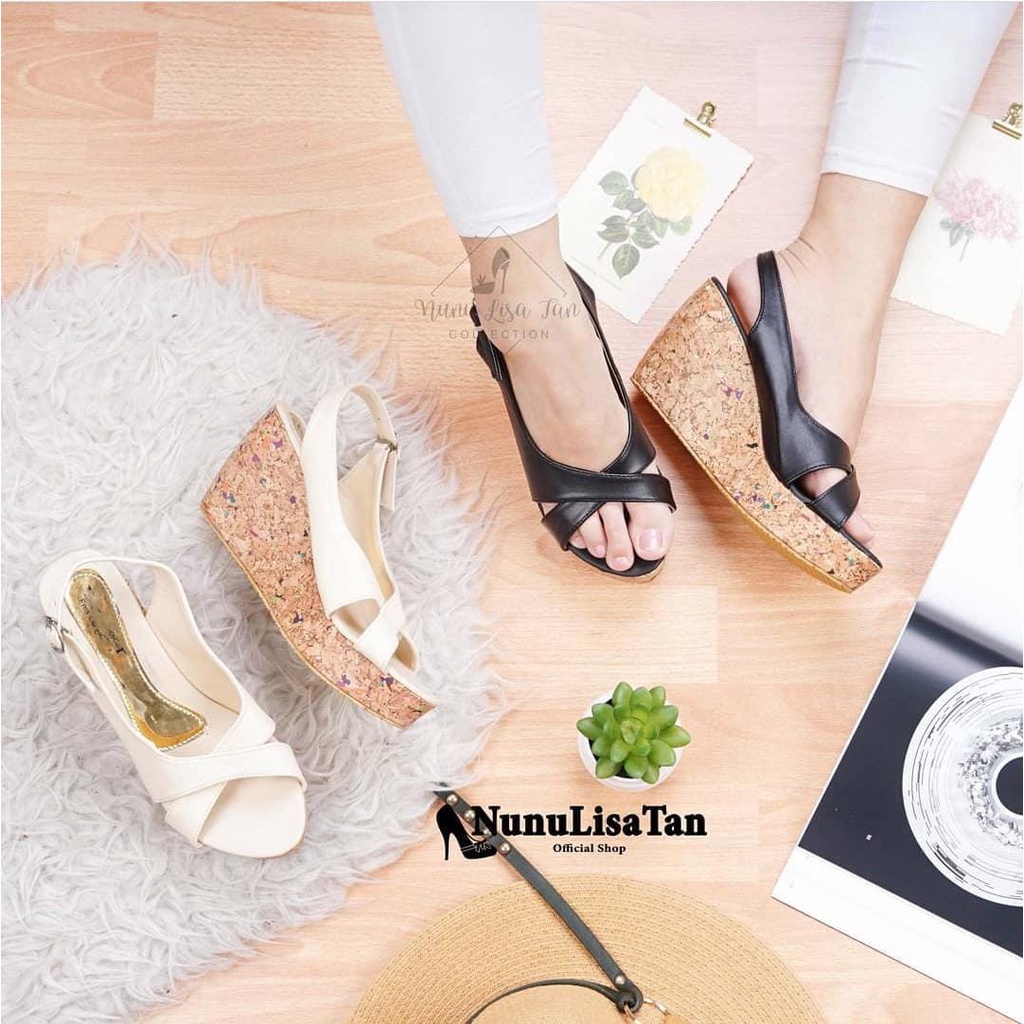 NunuLisaTan - Bayar Di Tempat Wedges Wanita Terbaru TALI GESPER 7cm