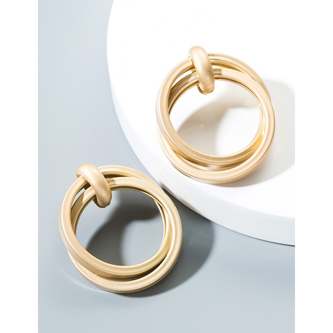 LRC Anting Tusuk Fashion Yajin Metallic Glossy Geometric Round Earrings D44116