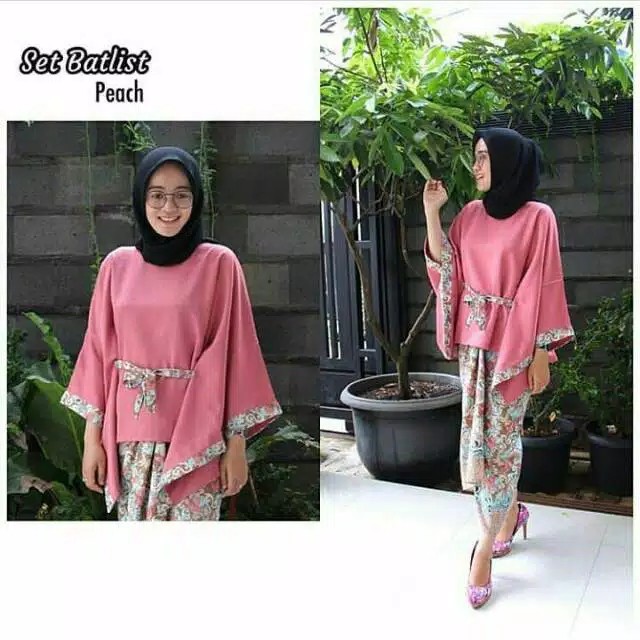 Set kebaya BATLIST/kebaya batwing tapi/rok lilit/kebaya wisuda/peach/grey/navy/maron/gold