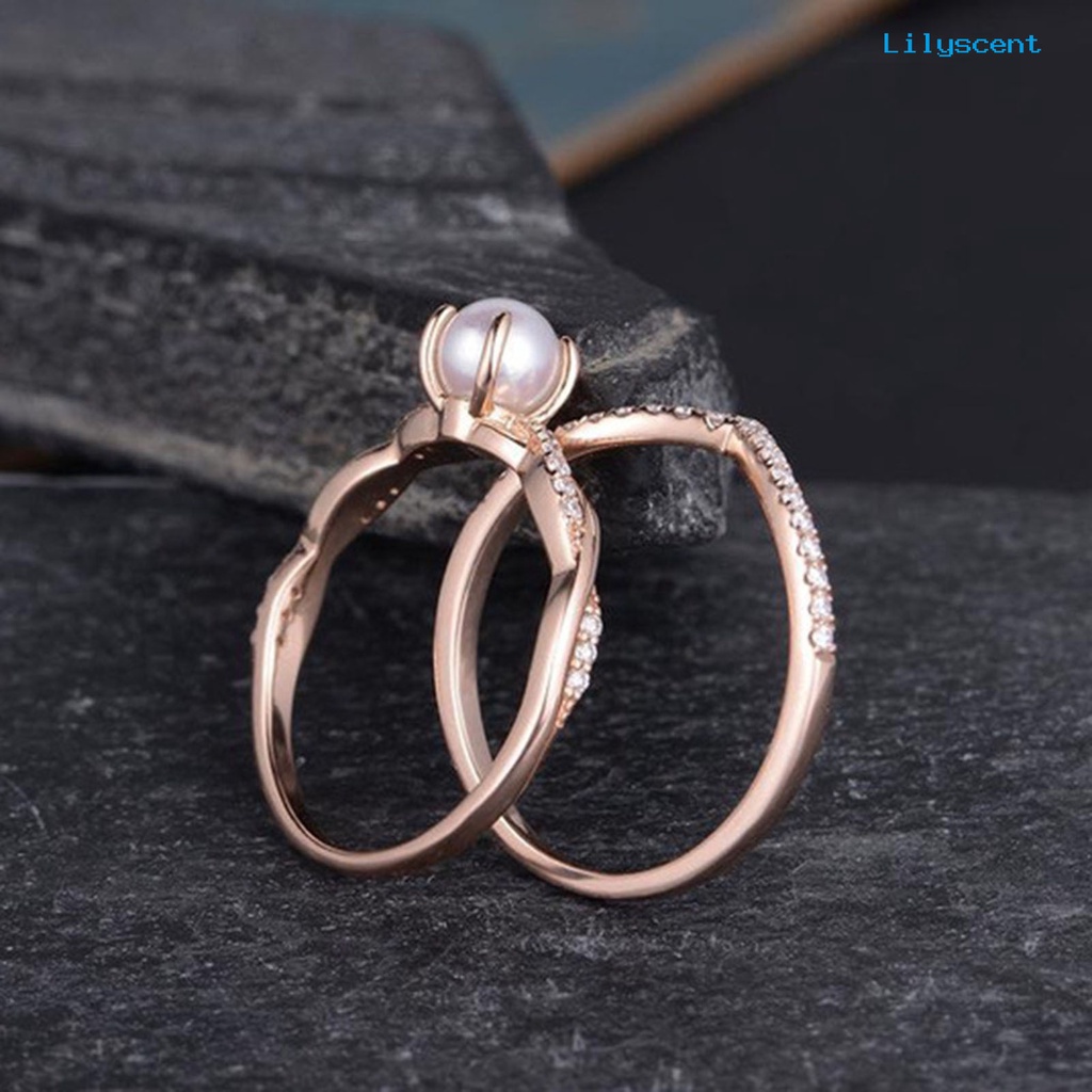 2pcs Cincin Jari Bentuk Twisted Aksen Mutiara Tiruan Untuk Wanita