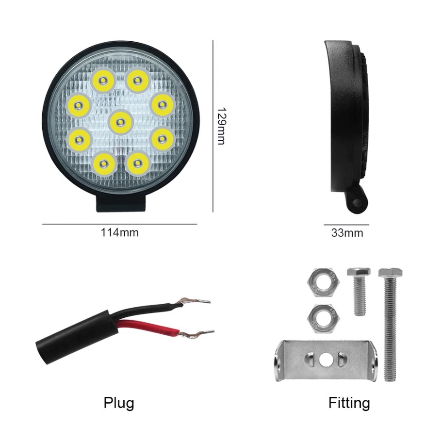 L152 | Lampu Bulat 9 LED Sorot Worklamp Mobil Motor Nmax PCX Aerox Vario Xmax ADV CB 150 Vixion CBR