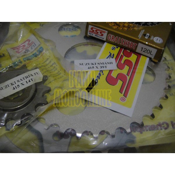 Dijual Gear SSS (Set) 415 : SATRIA FU : Size 13T~14T + 35T~40T + SSS HSBT 120L Gold Murah