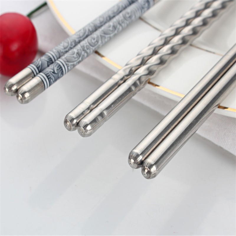 Chopsticks Stainless Tebal Sumpit Stainless 3 Pasang Motif Ulir Polos High Quality