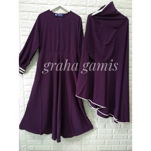 GAMIS + CADAR SHEISRINI'S STRIPE WOLFIS PREMIUM UNGU TUA