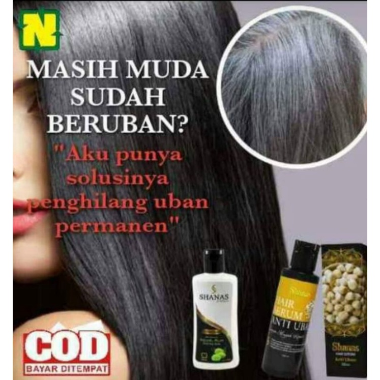 shampo shanas + serum shanas anti uban/cegah uban/penghitam rambut