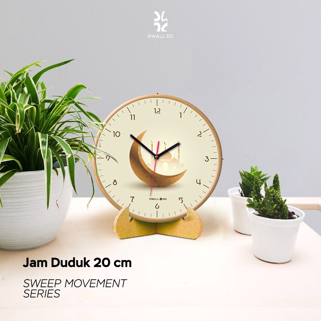 JAM DINDING PLUS STAND KAYU PINUS EASEL [ JAM DINDING MEJA ] MOESQUE MOON [ JAM MEJA 20CM] [ DEKORASI RUANGAN ]