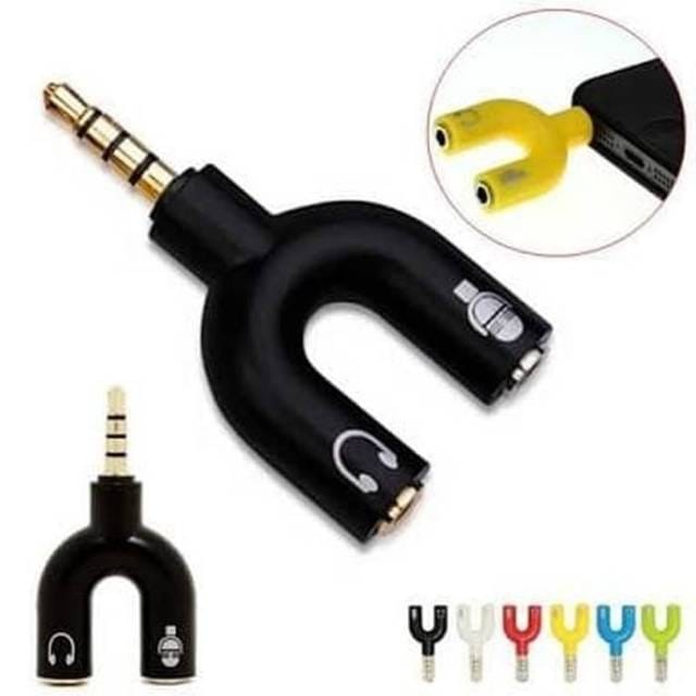 Audio Splitter U Spliter U shape 2 in 1 Mic / audio jack 3.5mm to Dual female NEW