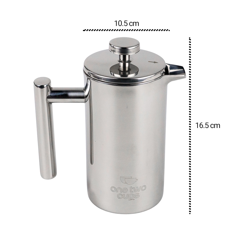 One Two Cups French Press Coffee Maker Pot Stainless Steel 350ml - FP1L - Silver