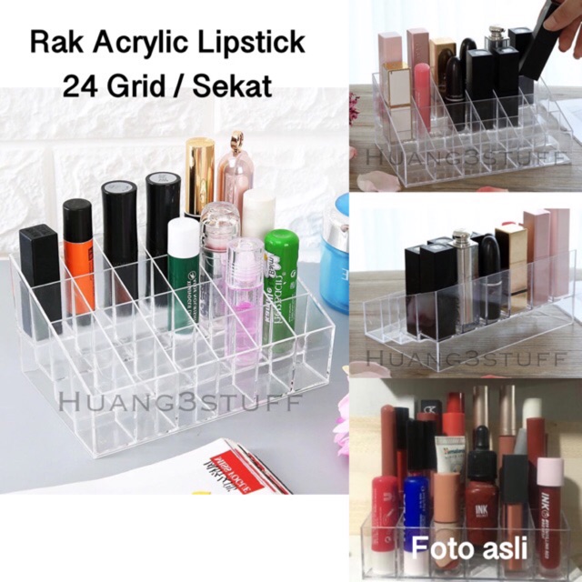  Rak Kosmetik Acrylic  24 Grid Rak  Lipstick 24 slot 
