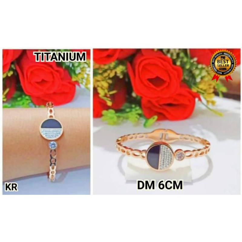 Gelang wanita Titanium motif Batu giok dan permata satu