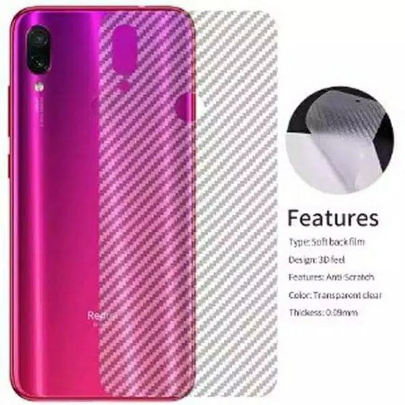 Anti Gores Skin Karbon Belakang Xiaomi Redmi Note 7 8 8Pro 9 9 Pro 10 10Pro Screen Guard Protector