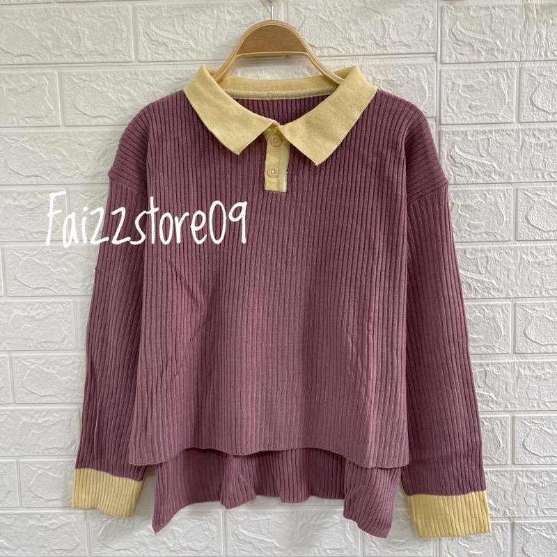 RAISYA POLO SWEATER KNIT KERAH V WARNA WANITA