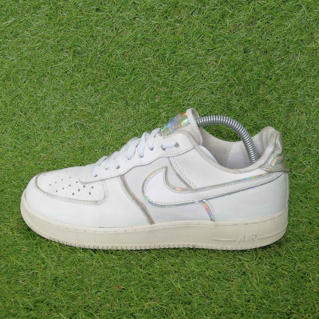 white and silver nike air force 1