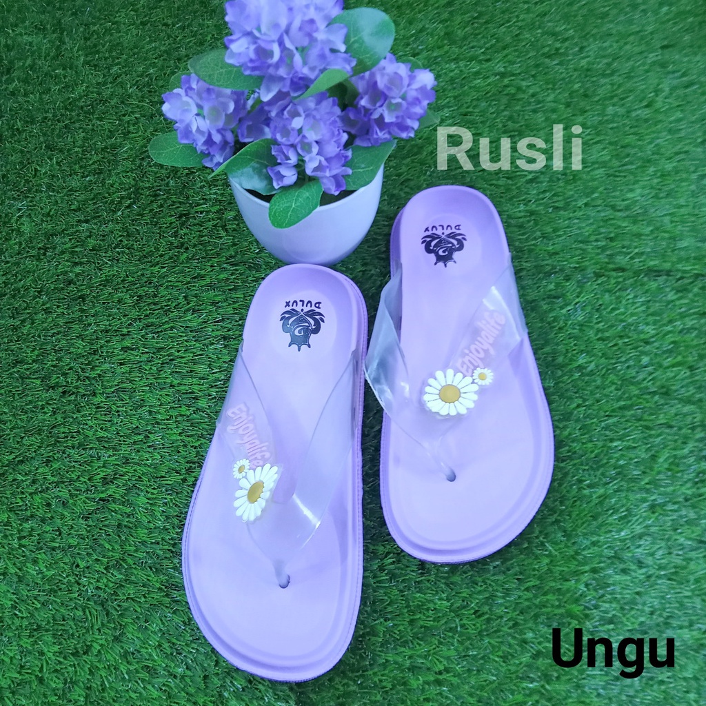 (COD) Sandal Jepit Wanita Tali Bening Motif Bunga Enjoy Life Dulux 336B