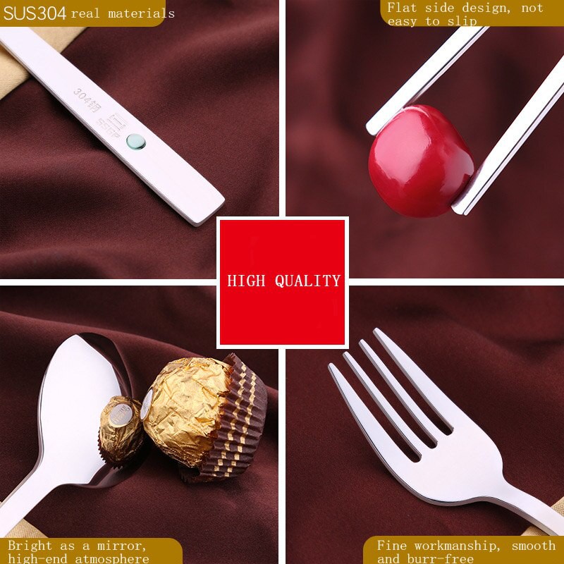 Quality 3Pcs/Set Korean 304 Stainless Steel Portable Dinnerware Set Dinner Fork Dining Luxury