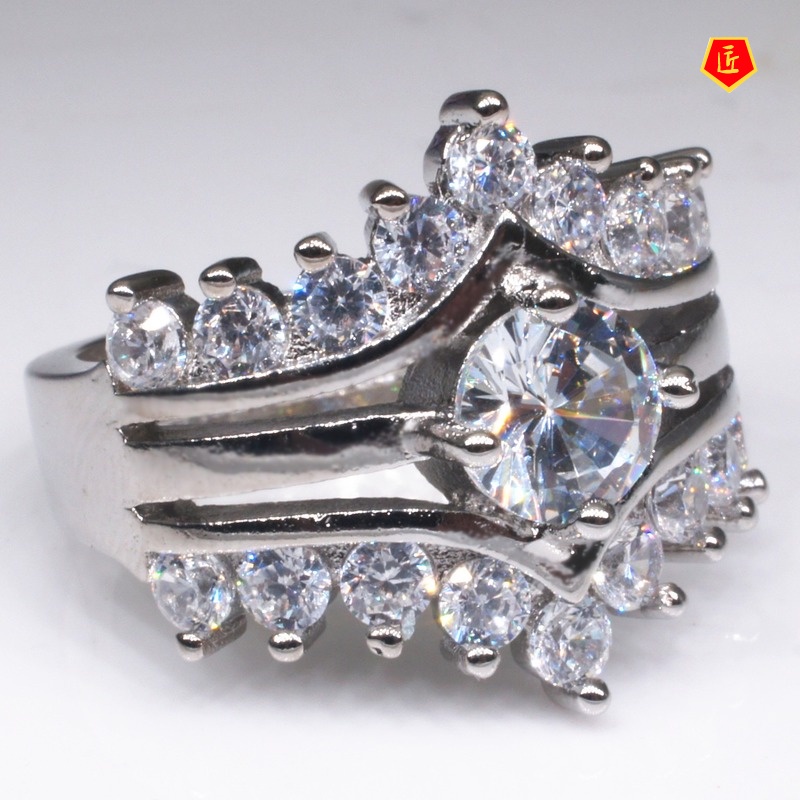 [Ready Stock]Creative Three-Layer Diamond-Studded Ring Fashion Luxury