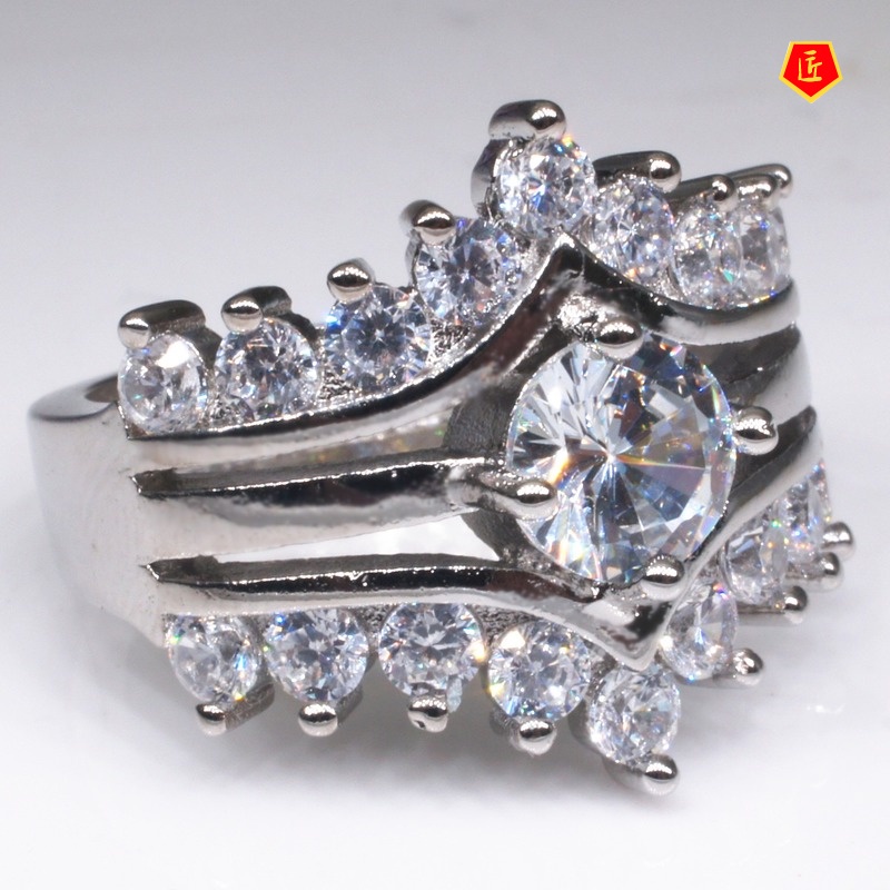 [Ready Stock]Creative Three-Layer Diamond-Studded Ring Fashion Luxury