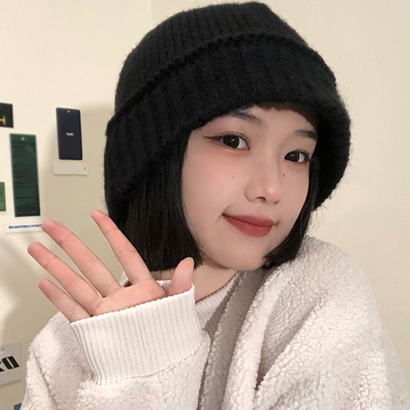 Korean Hat Autumn And Winter Style  Bucket Versatile  Small Face Knitted Hats