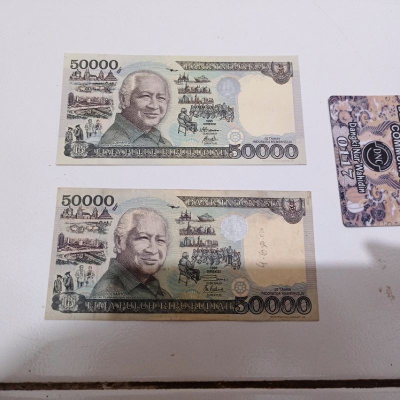 uang kuno 50000 soeharto kertas gress