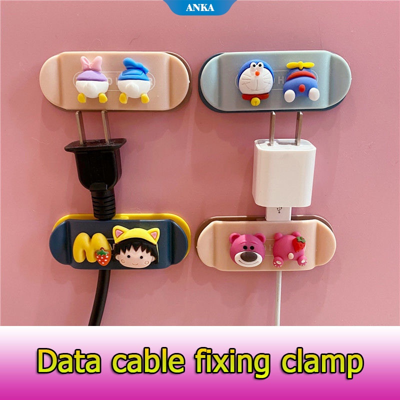 Kartun lucu yang dipasang di dinding klip saluran tetap, kabel data, penyimpanan kabel earphone, klip pengatur kabel desktop, pukulan gratis