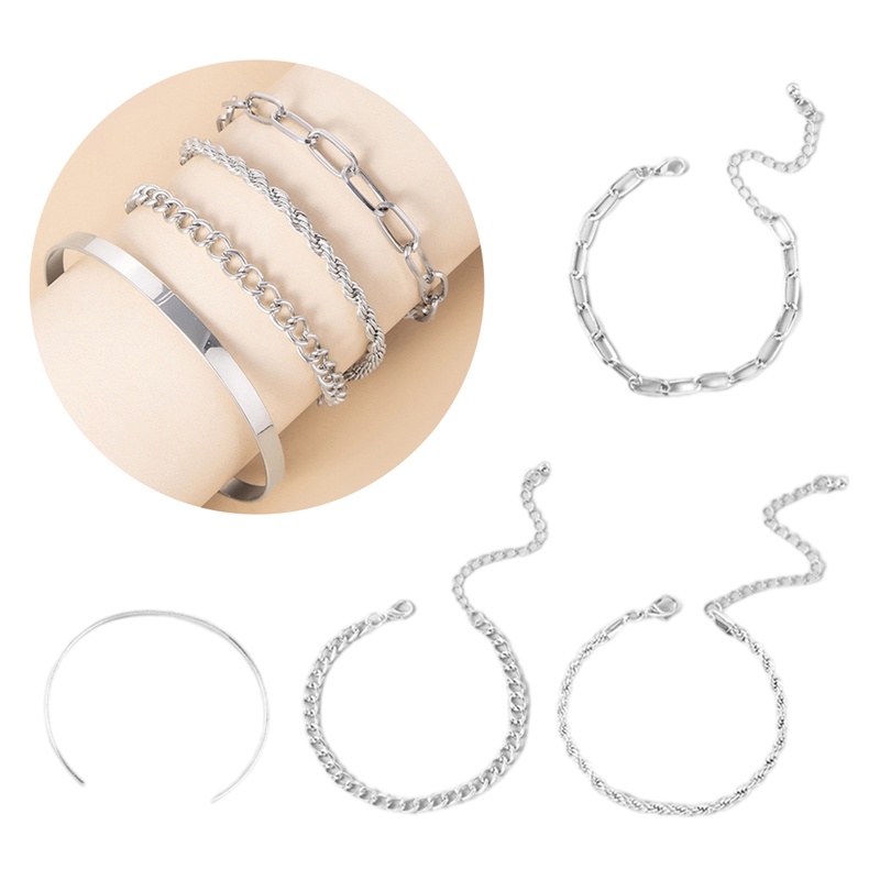 4pcs / Set Gelang Rantai Tebal Multilayer Untuk Wanita