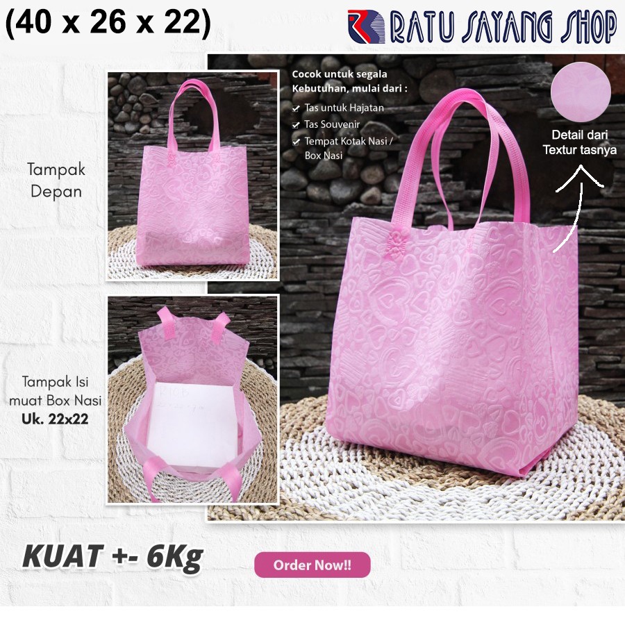 

TAS SPUNBOND KOTAK NASI| TAS HAJATAN TEXSTUR MODEL KRS (40X26X22)