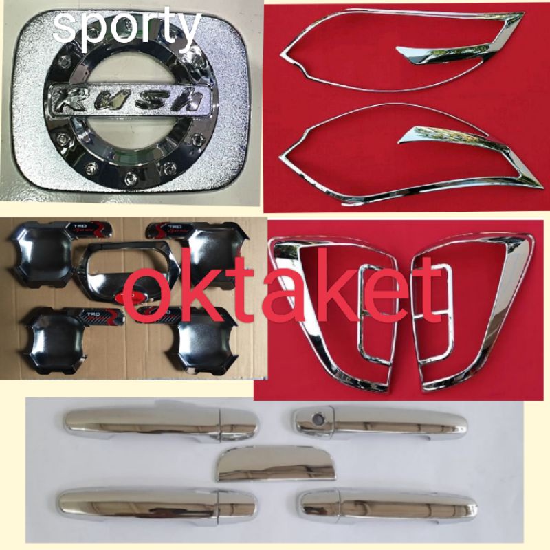 paket lengkap new Rush Terios 2015 2016 2017 Trd Sportivo Chrome garnish depan belakang outer handle tank cover