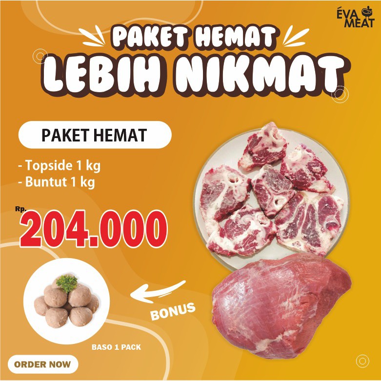 

Paket Diskon Daging Sapi + Buntut Sapi / Paket Topside Oxtail / Daging Sapi / Buntut Sapi