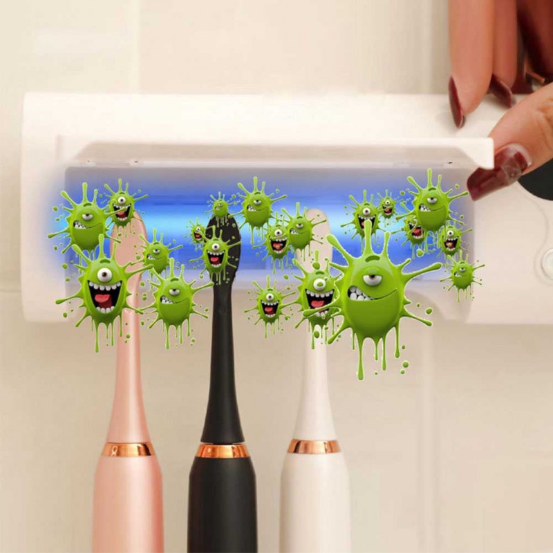 Rak Tempat Sikat Gigi UV Sterilizer Holder USB Rechargeable 1500mAh