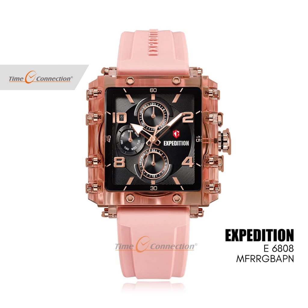 Expedition E 6808 MFRRGBAPN Pink Hitam Original / Jam Tangan Wanita Pria Karet / Pink Black Rubber M