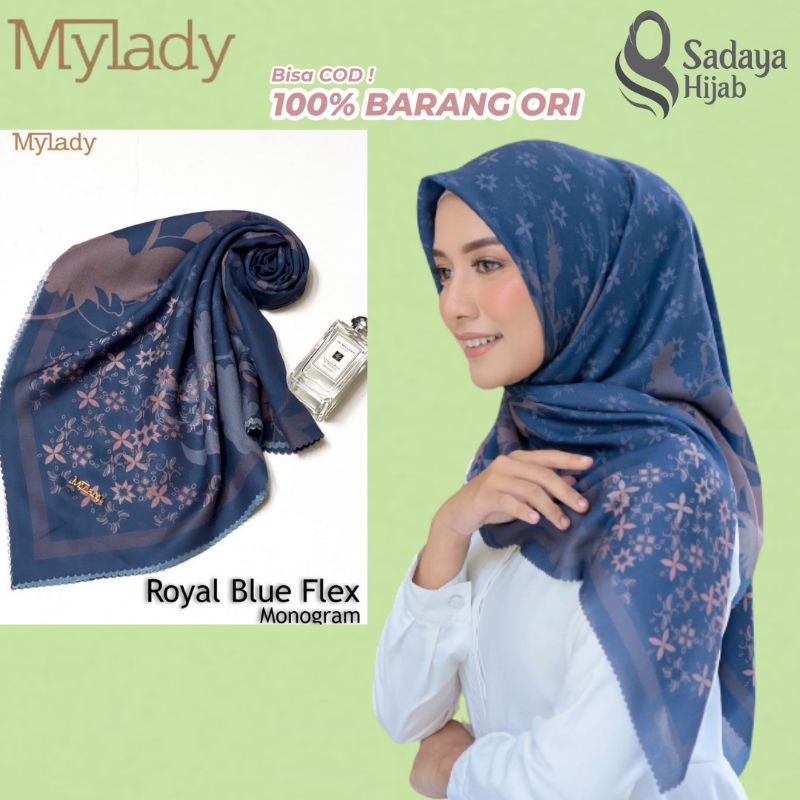 Kerudung Ori my lady royal blue flek monogram motif original