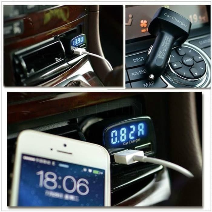 Charger Mobil 4 In 1 USB Voltmeter, Ampere Meter, Temperature Suhu Car Charger with Dual 3.1A output