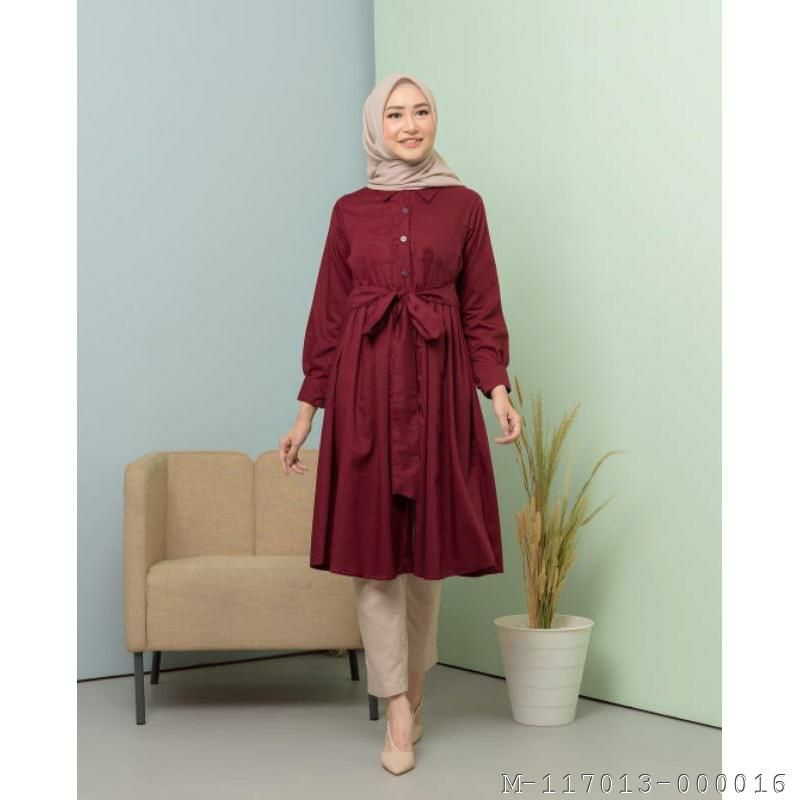 ATASAN TUNIK PINGGANG TALI MOSCREPE POLOS TERCANTIK TERMURAH