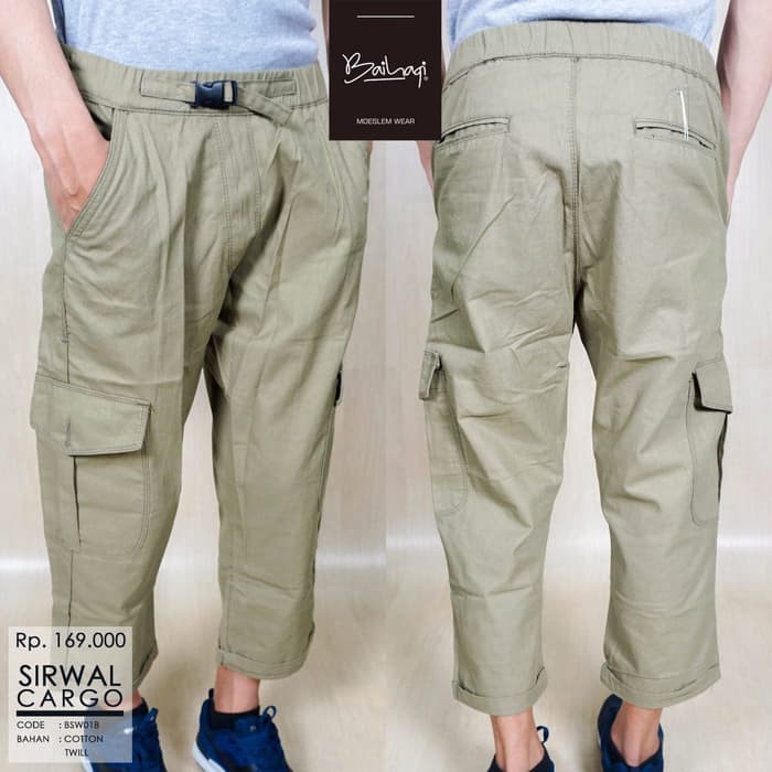 Celana sirwal muslim Celana Sirwal Baihaqi Cargo - BSW01B - Ivory, S Murah