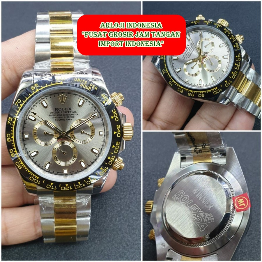 Promo Jam Tangan Pria ROLEX Daytona Silver Gold Garansi 1th