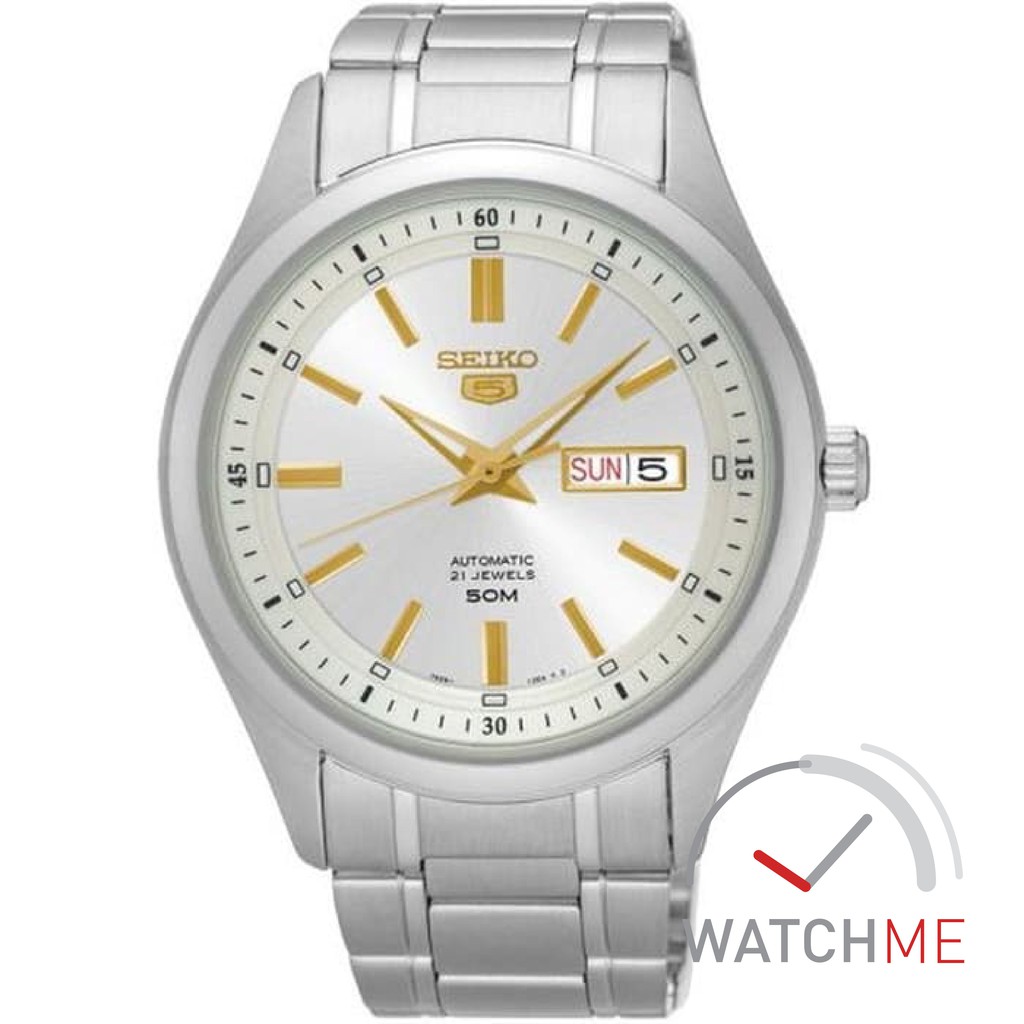 Jam Tangan Seiko 5 SNKN87K1 Automatic White Dial Gold 50m Stainless Steel Original Bergaransi