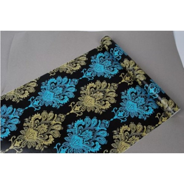 Wallpaper motif batik hitam biru gold