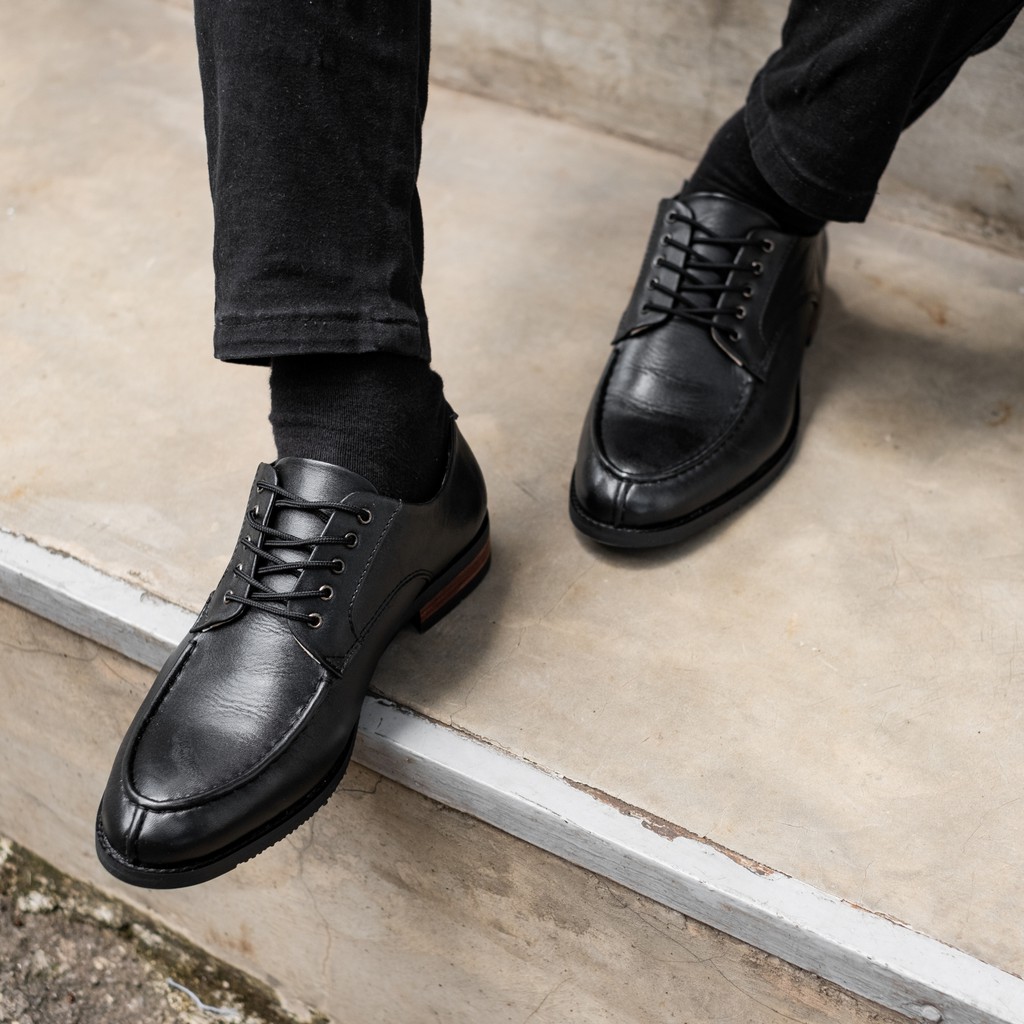 Harvard Black | Sepatu Kulit Asli Hitam Pria Casual Kerja Cowok Kantor Pantofel | Lvnatica x FORIND